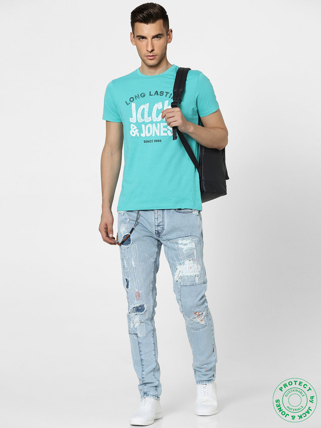 Aqua Blue Graphic Print Crew Neck T-shirt