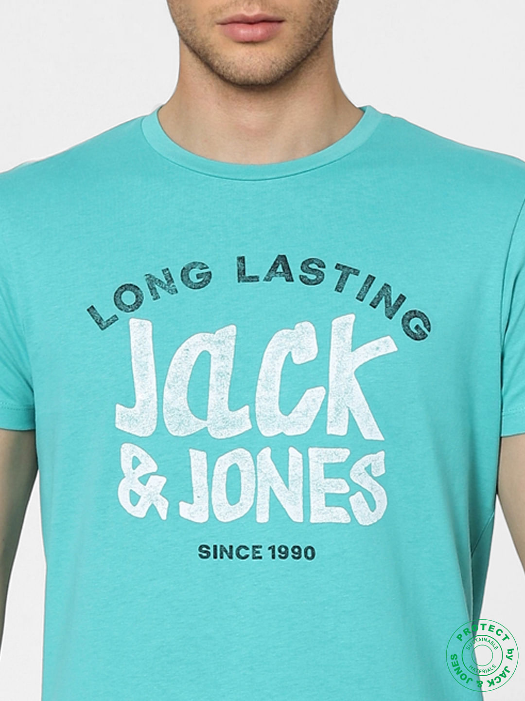 Aqua Blue Graphic Print Crew Neck T-shirt