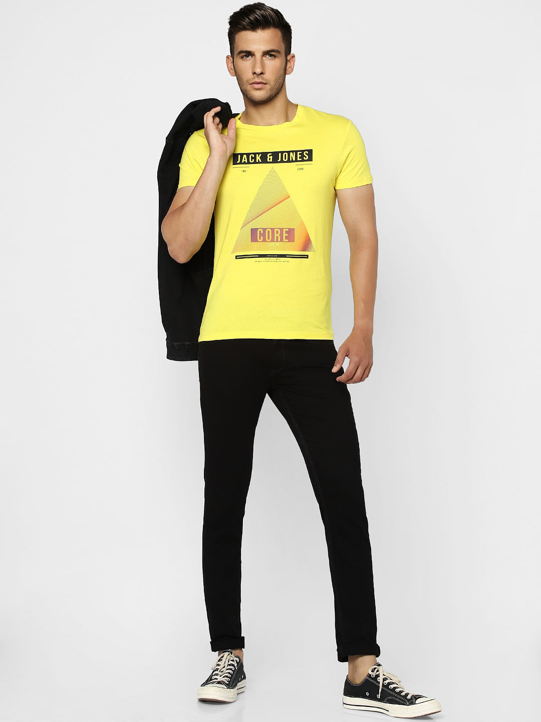 Yellow Graphic Print Crew Neck T-shirt - S