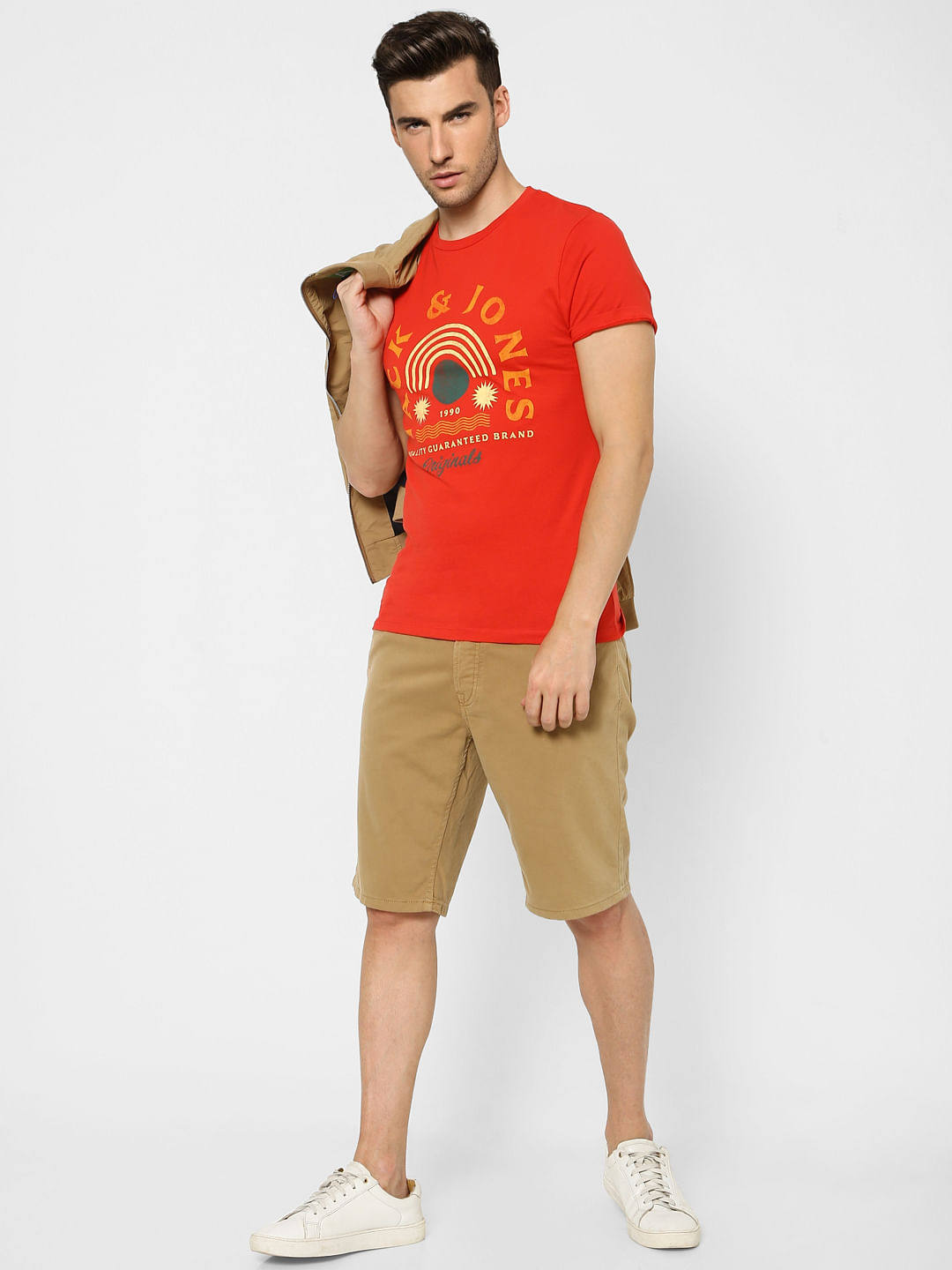Orange Graphic Print Crew Neck T-shirt - S