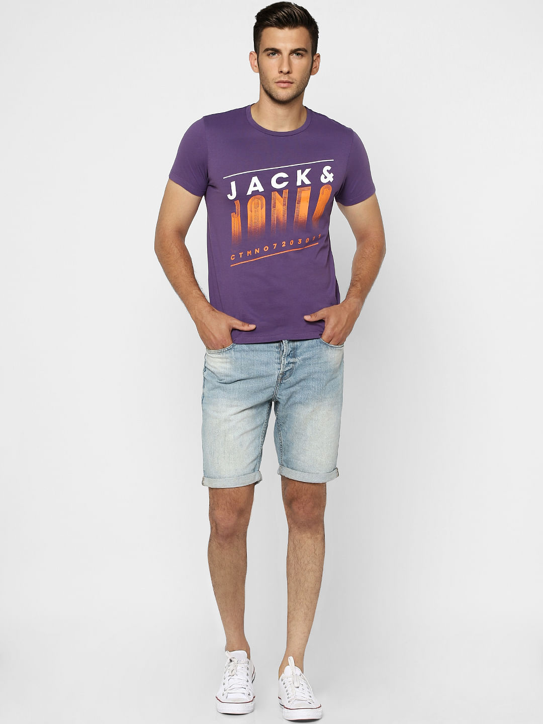 Purple Graphic Print Crew Neck T-shirt - S