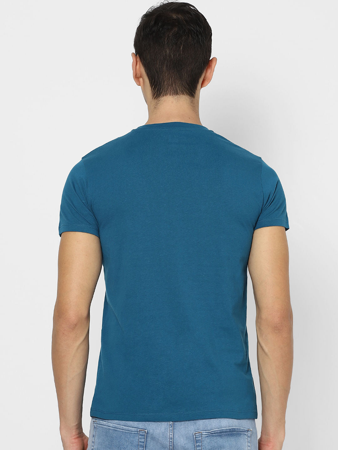 Blue Colourblocked Crew Neck T-shirt
