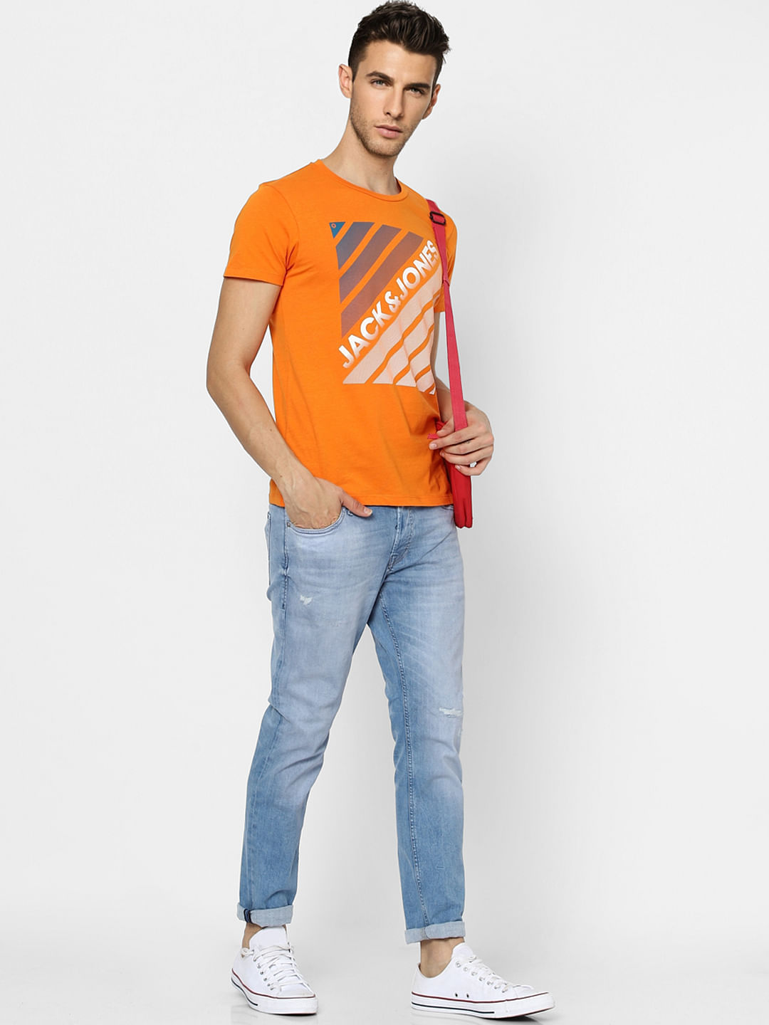 Orange Graphic Print Crew Neck T-shirt - S