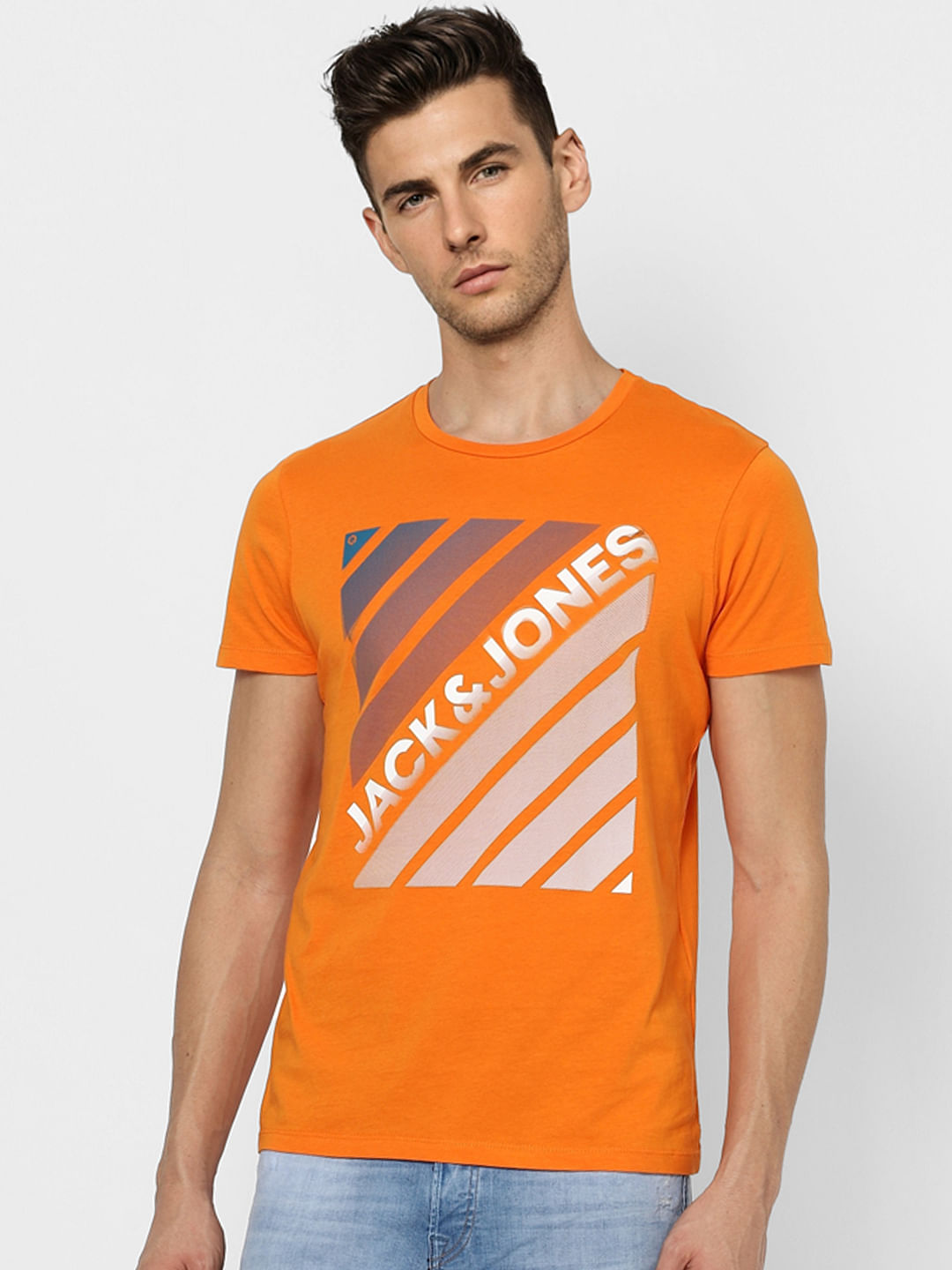 Orange Graphic Print Crew Neck T-shirt