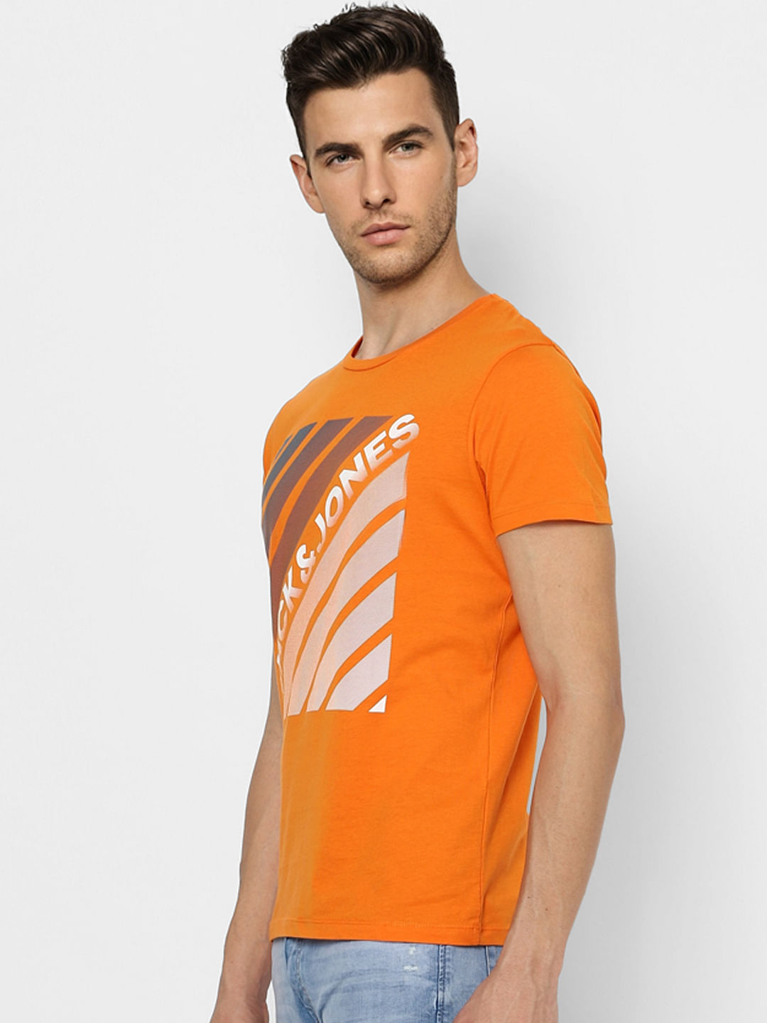 Orange Graphic Print Crew Neck T-shirt
