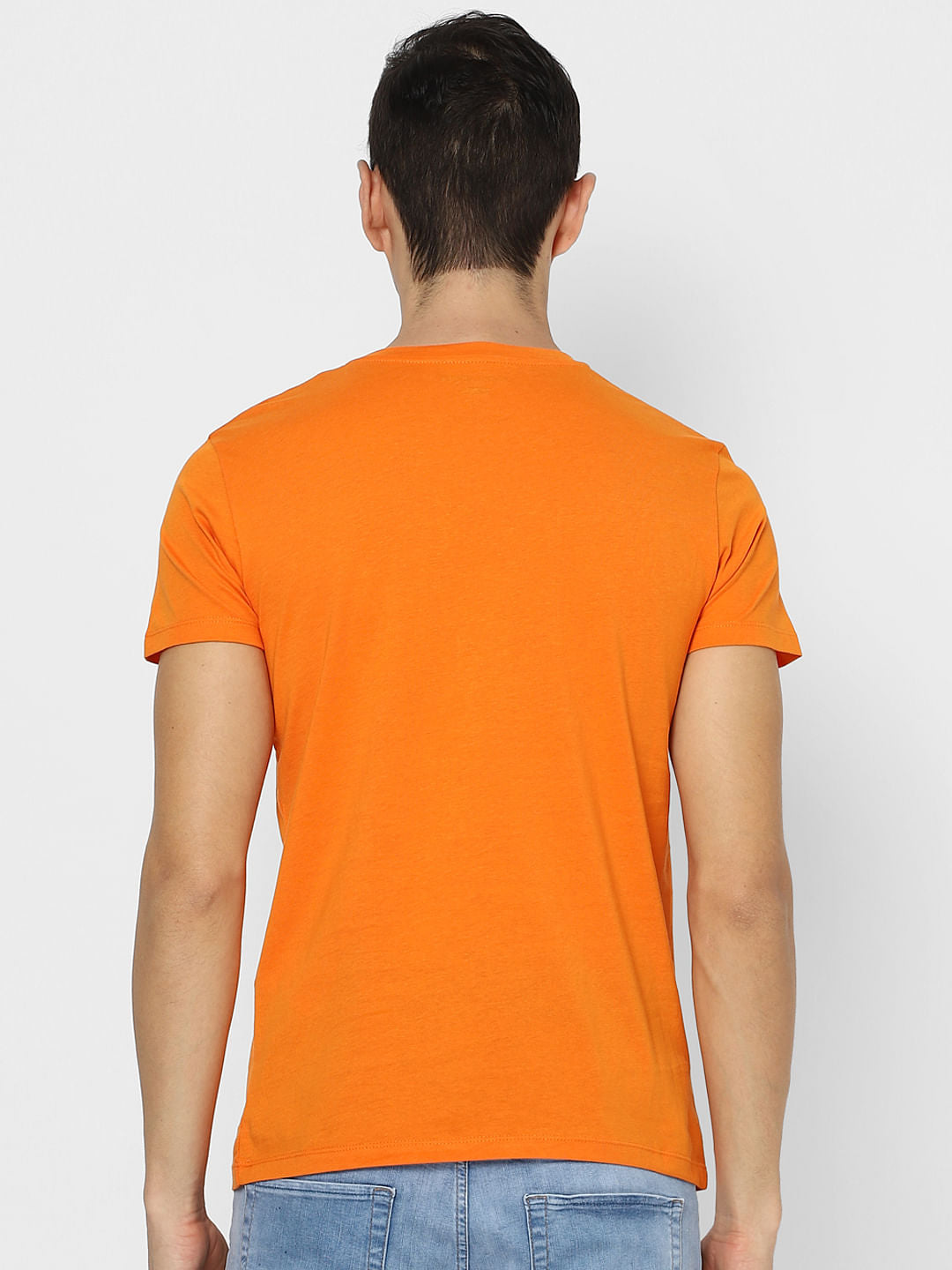 Orange Graphic Print Crew Neck T-shirt