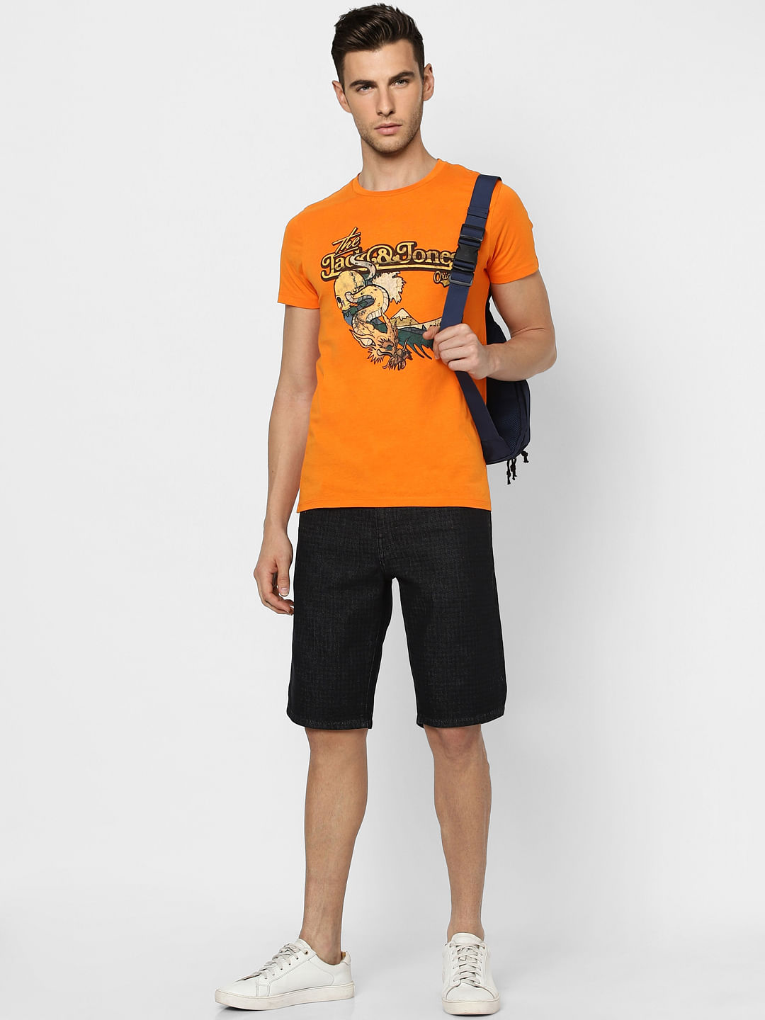 Orange Graphic Print Crew Neck T-shirt - S