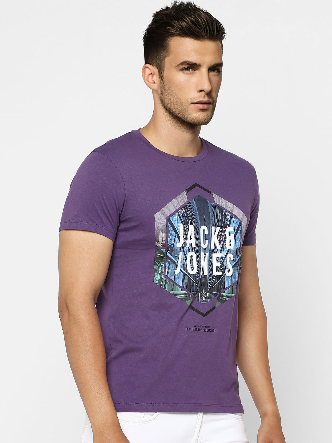 Purple Graphic Print Crew Neck T-shirt