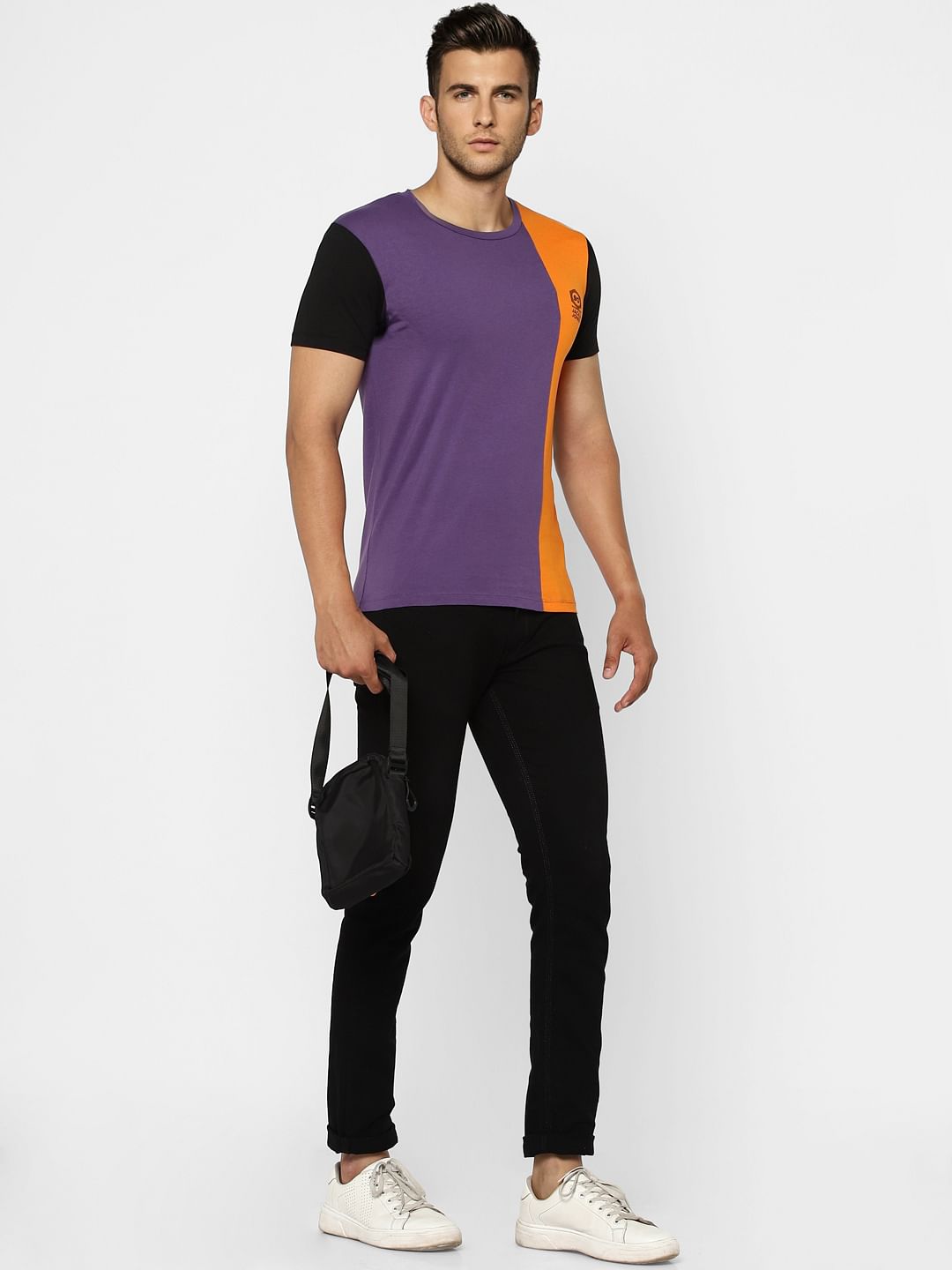 Purple Colourblocked Crew Neck T-shirt - S