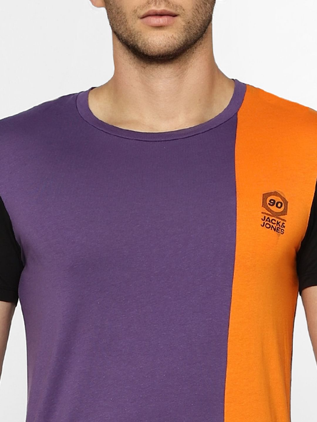 Purple Colourblocked Crew Neck T-shirt