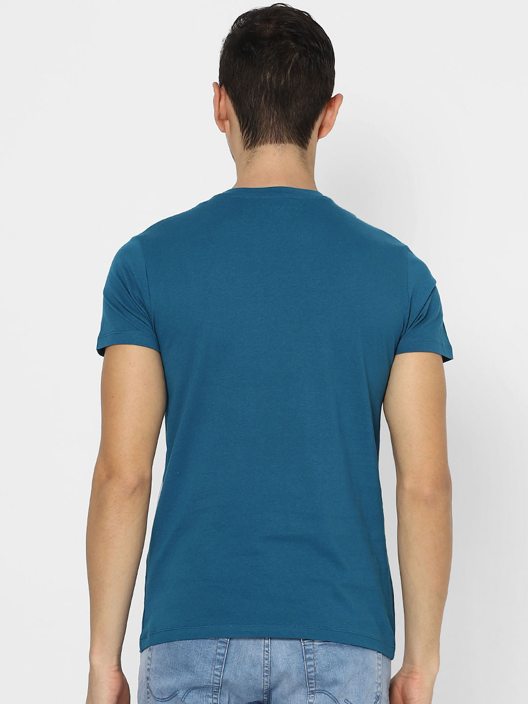 Blue Colourblocked Crew Neck T-shirt