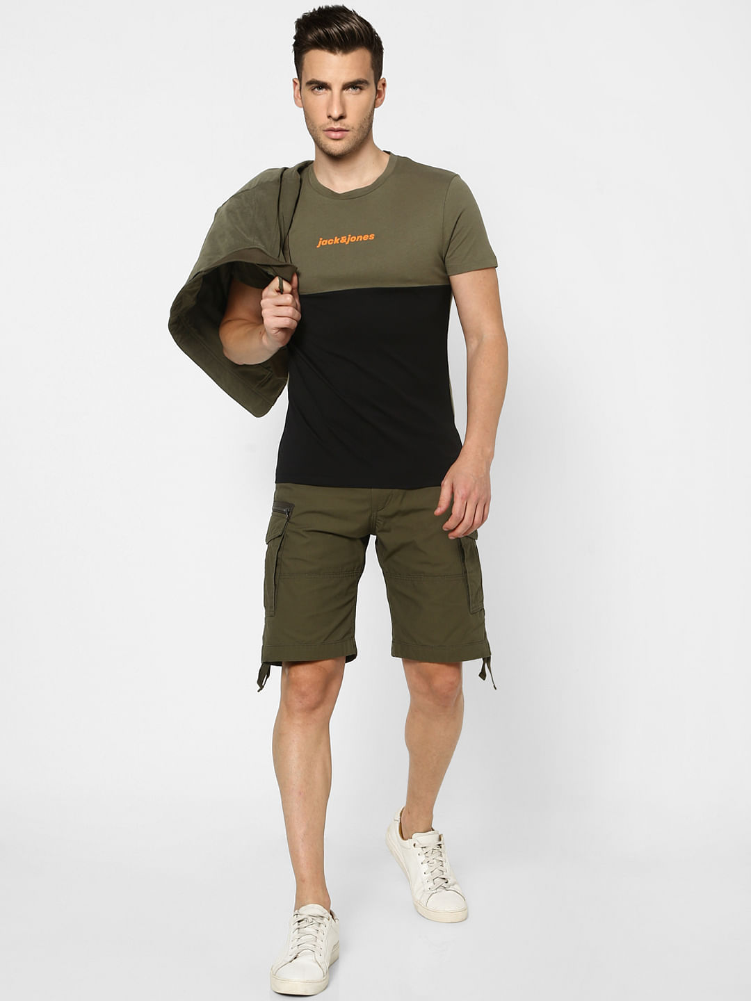 Olive Green Colourblocked T-shirt - S