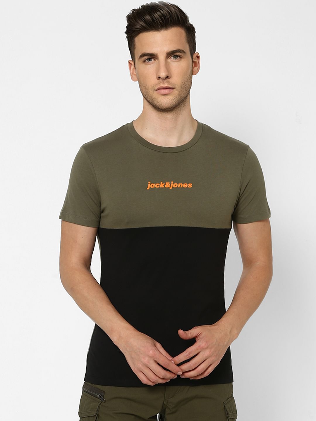 Olive Green Colourblocked T-shirt
