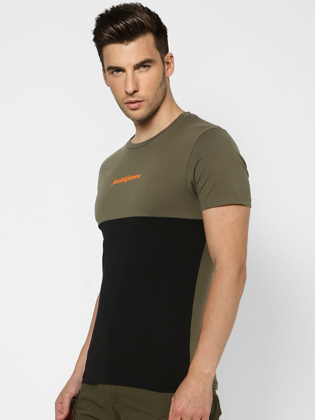 Olive Green Colourblocked T-shirt
