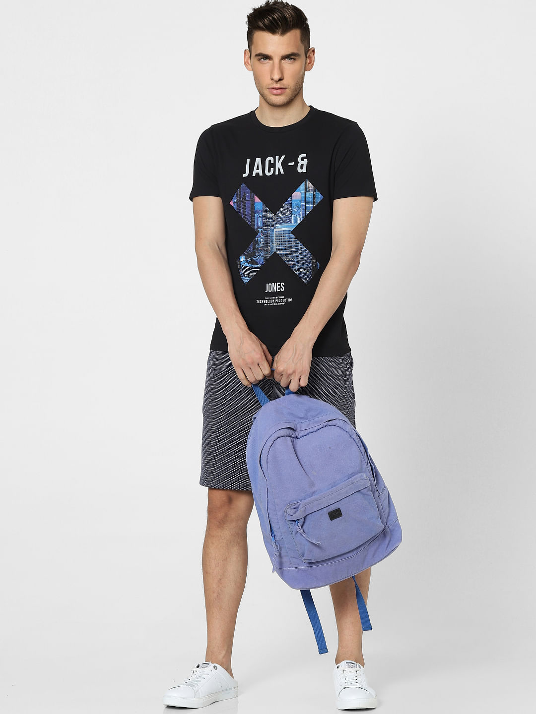 Black Graphic Print Crew Neck T-shirt - S