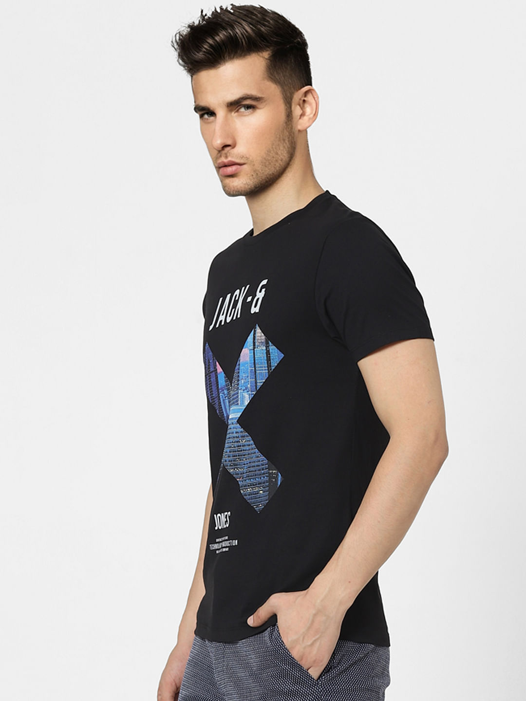 Black Graphic Print Crew Neck T-shirt