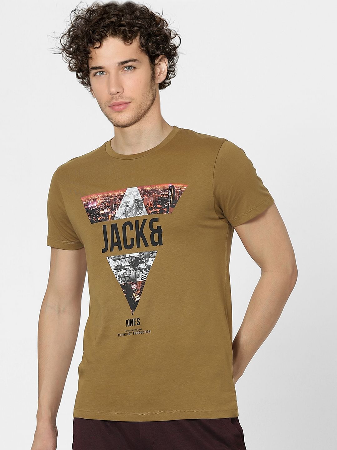 Brown Graphic Print Crew Neck T-shirt