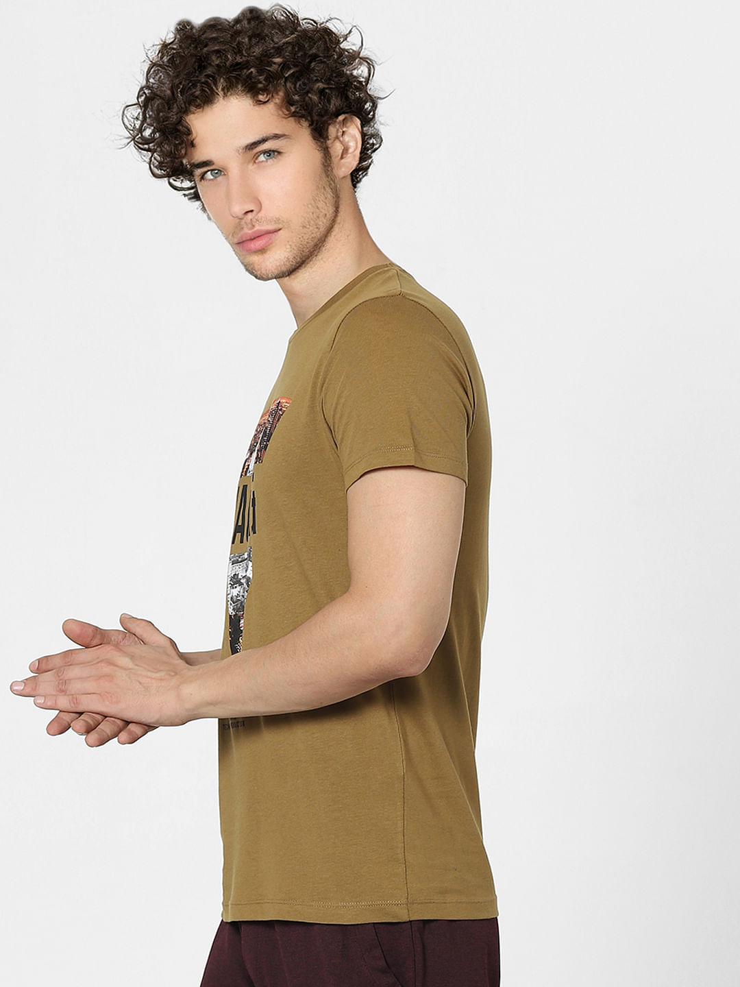 Brown Graphic Print Crew Neck T-shirt