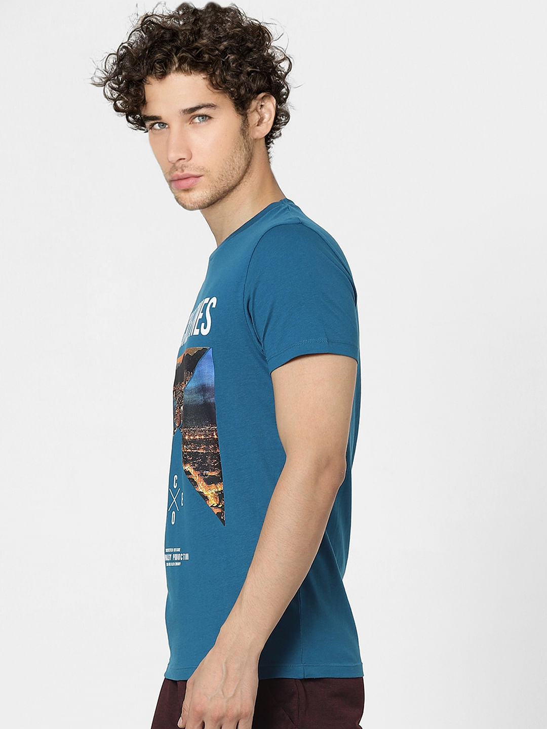 Blue Graphic Print Crew Neck T-shirt