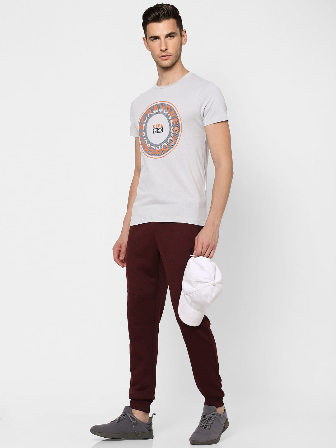 Grey Graphic Print Crew Neck T-shirt - S