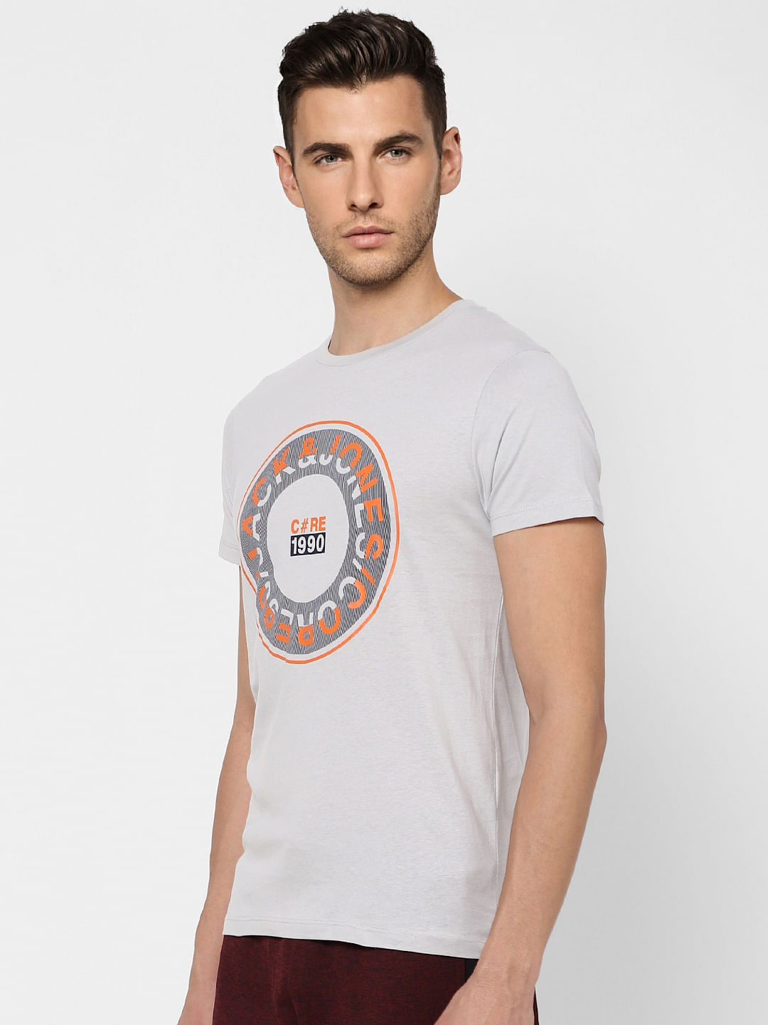 Grey Graphic Print Crew Neck T-shirt