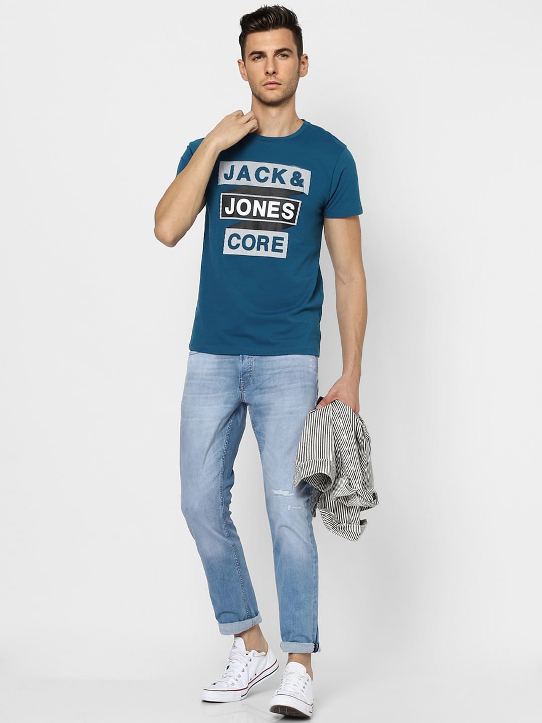 Blue Graphic Print Crew Neck T-shirt - S