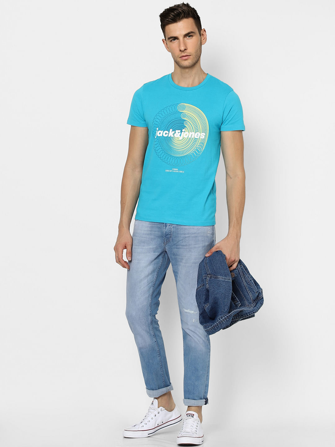 Blue Graphic Print Crew Neck T-shirt