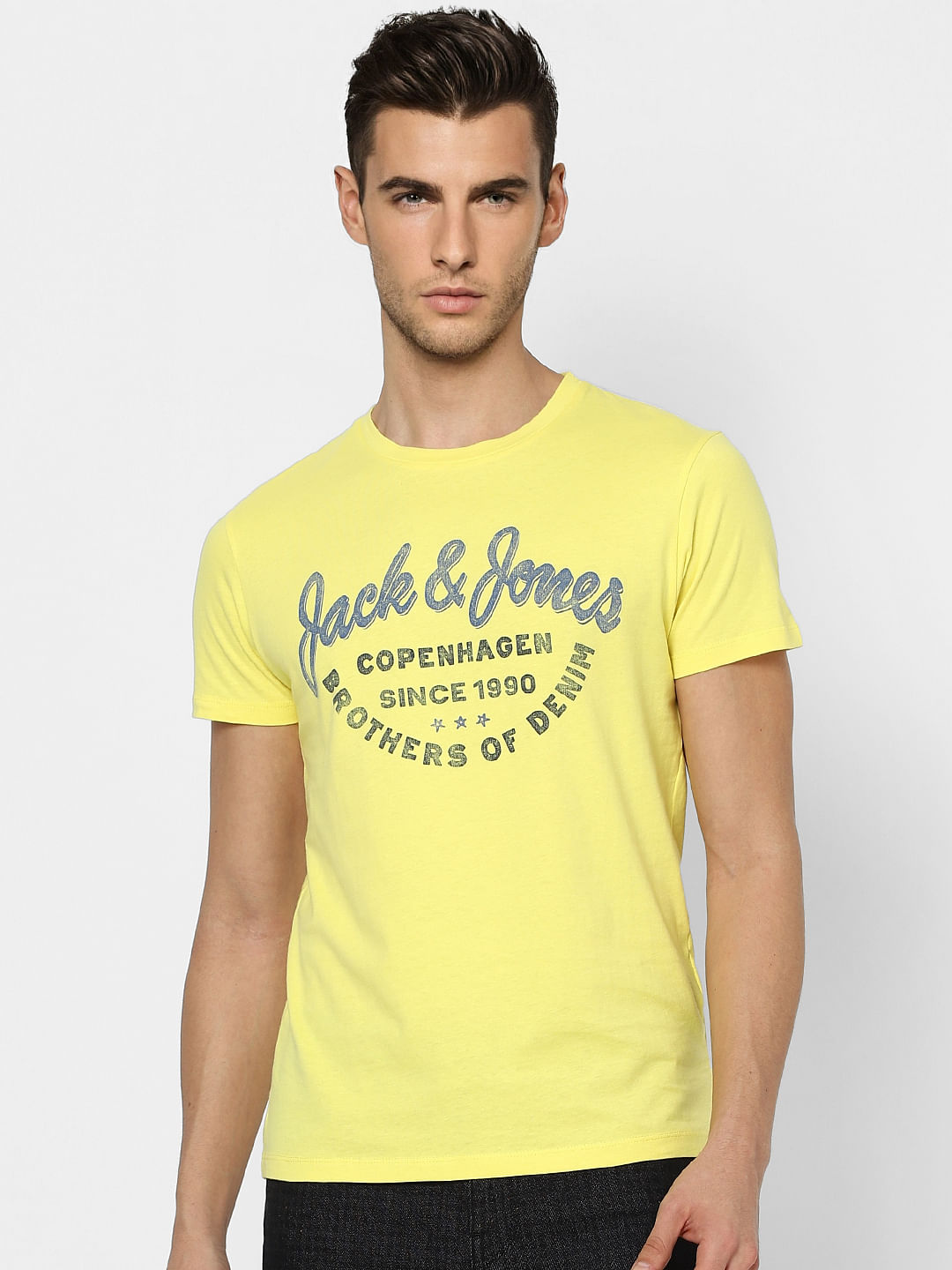 Yellow Logo Print Crew Neck T-shirt