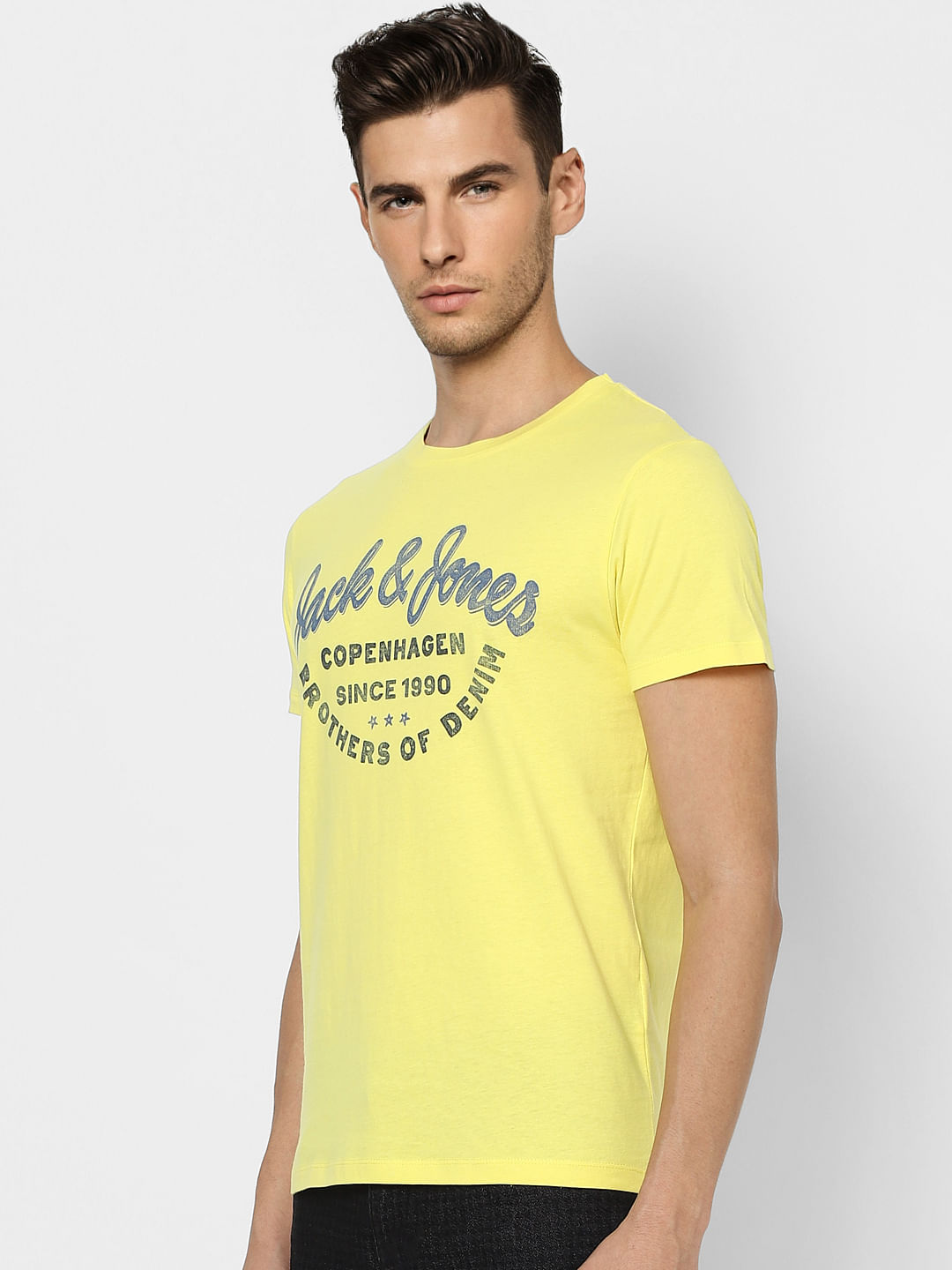 Yellow Logo Print Crew Neck T-shirt