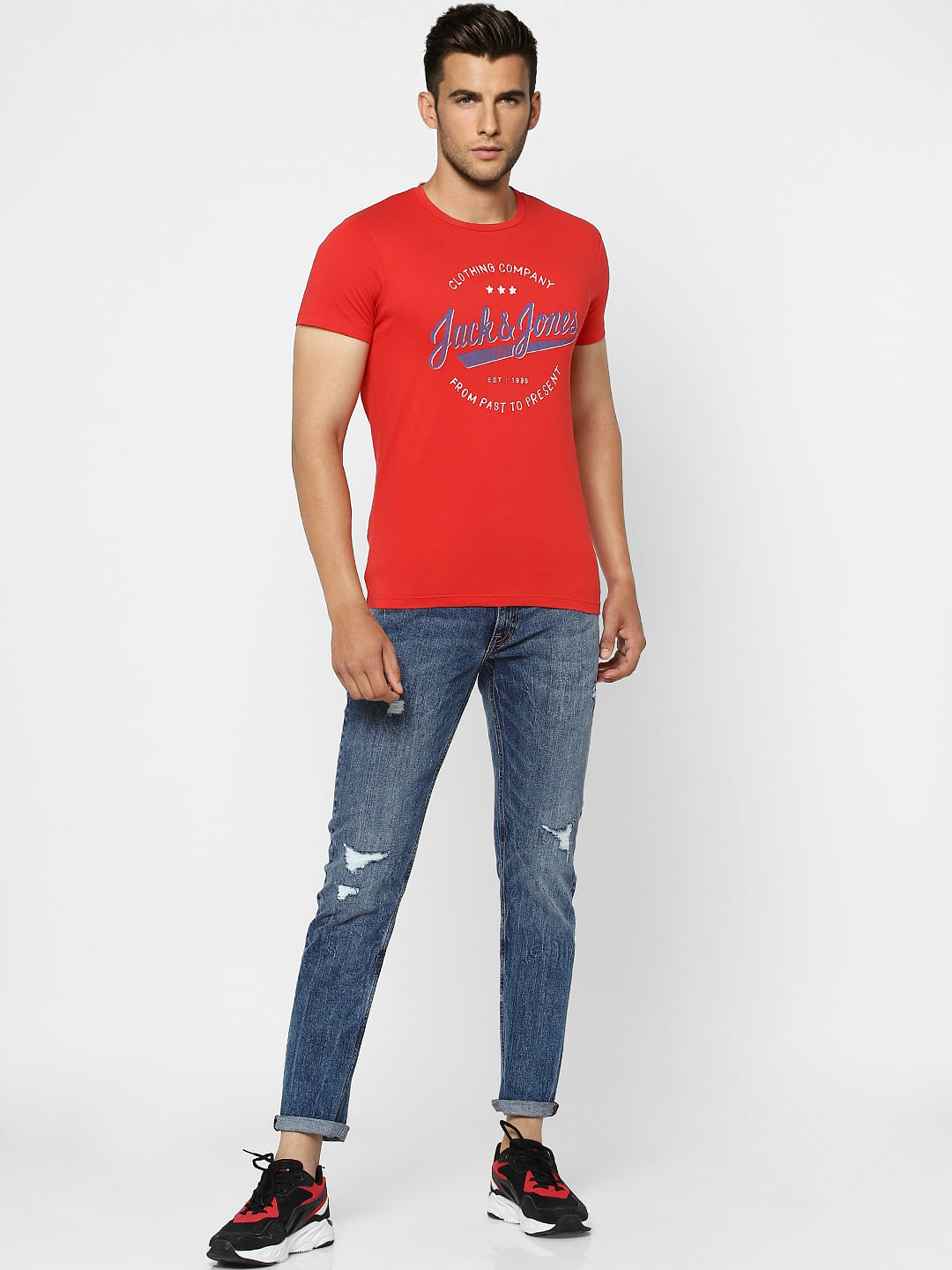 Red Logo Print Crew Neck T-shirt - S