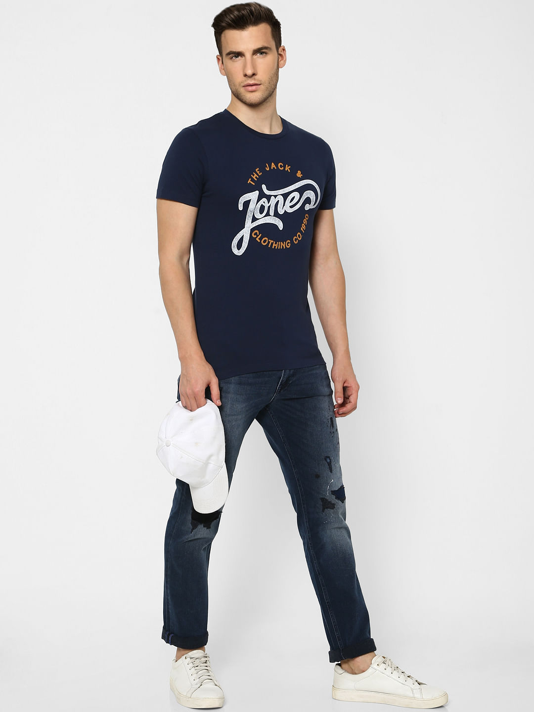 Blue Logo Print Crew Neck T-shirt - S