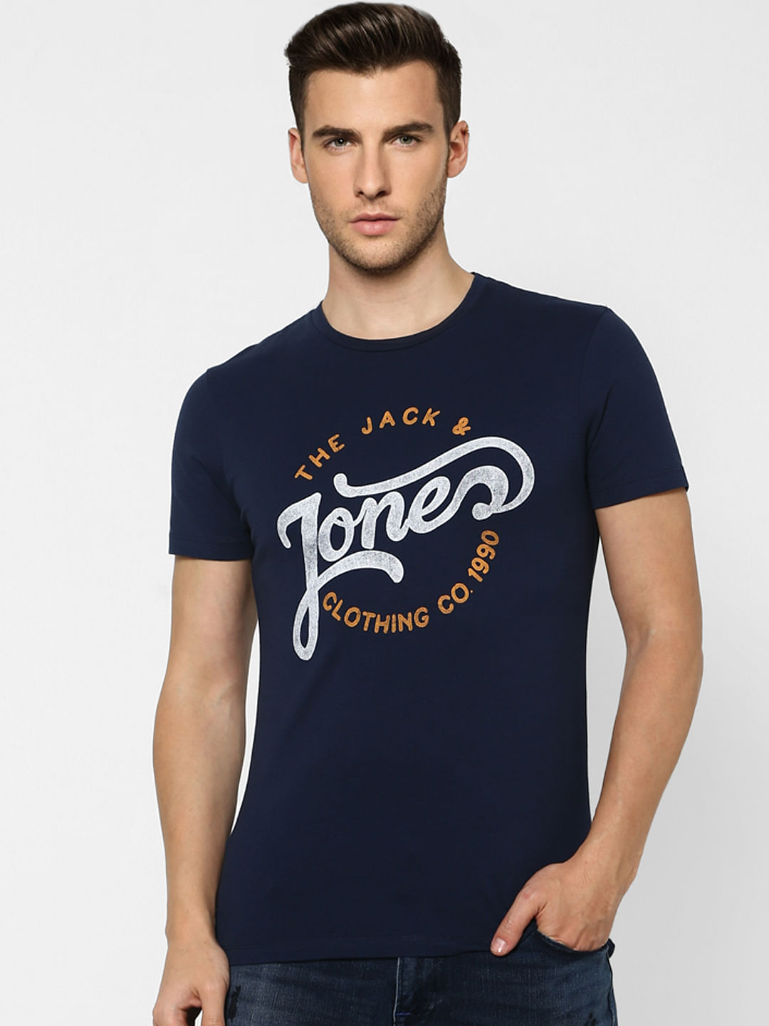 Blue Logo Print Crew Neck T-shirt
