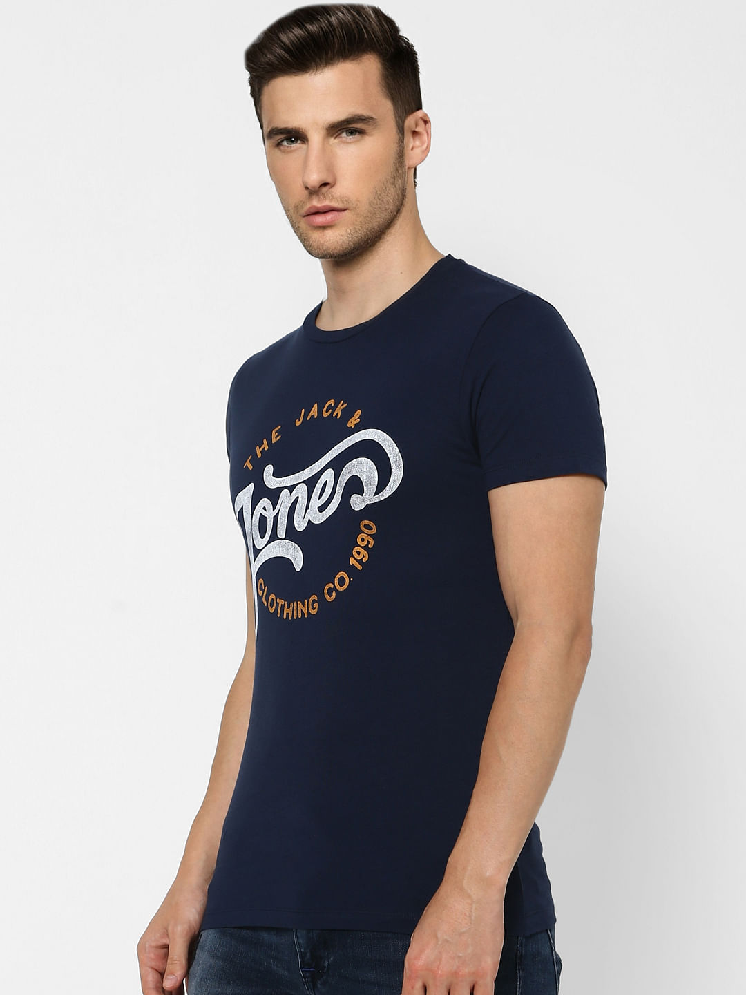 Blue Logo Print Crew Neck T-shirt