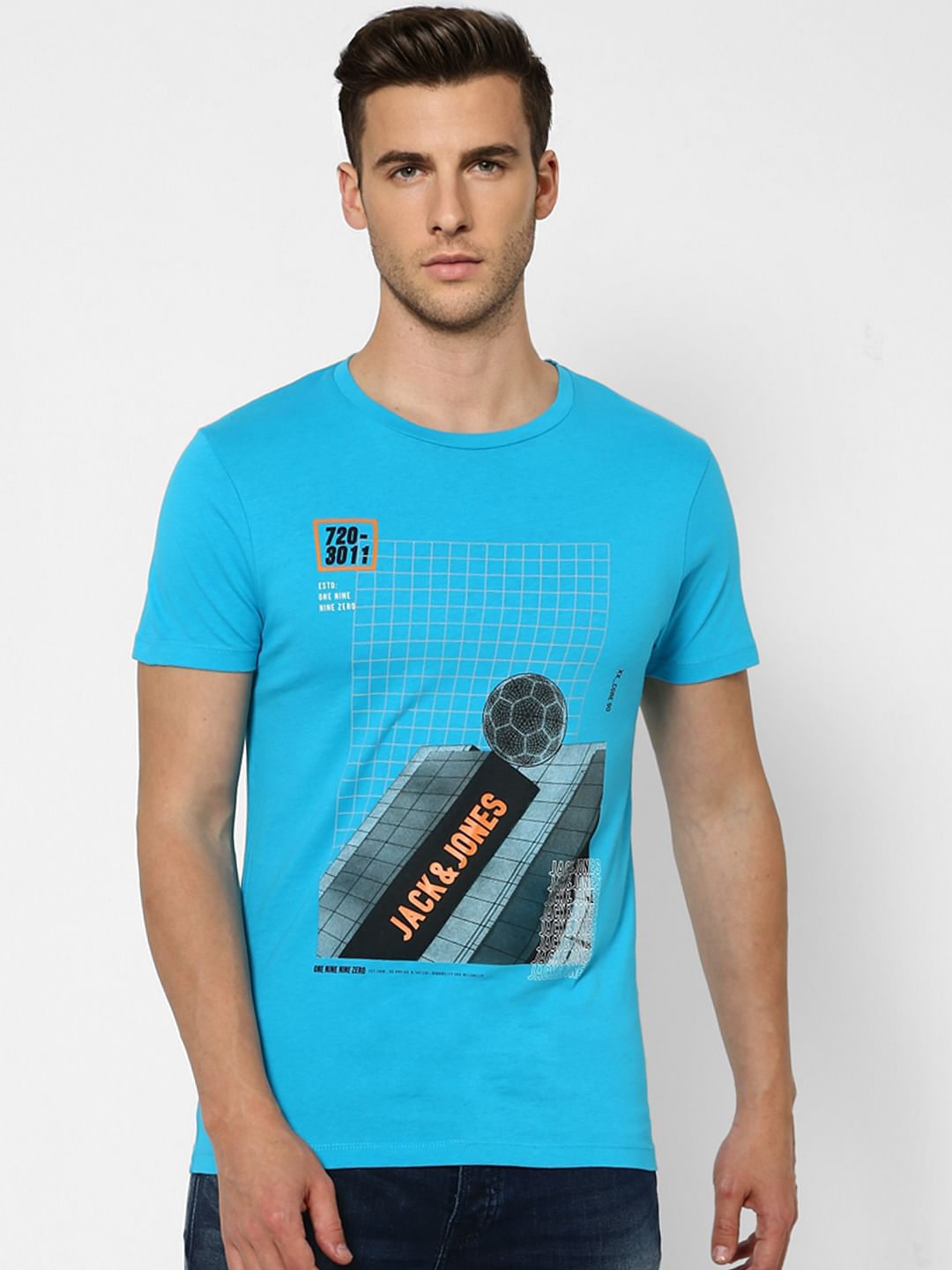 Blue Graphic Print Crew Neck T-shirt