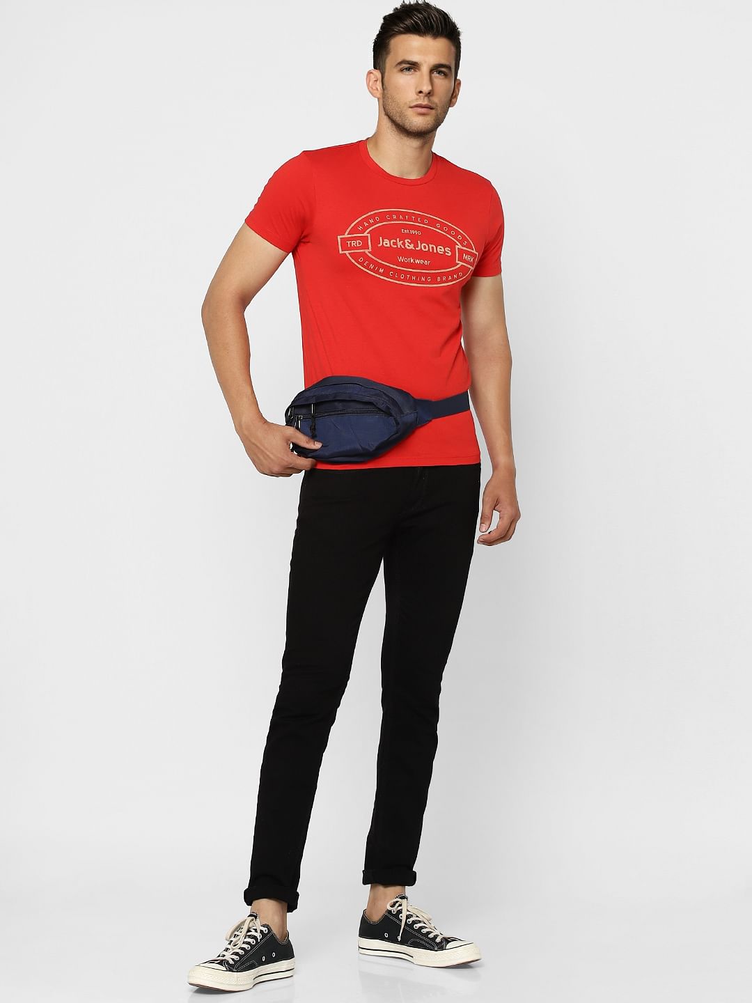 Red Graphic Print Crew Neck T-shirt - S