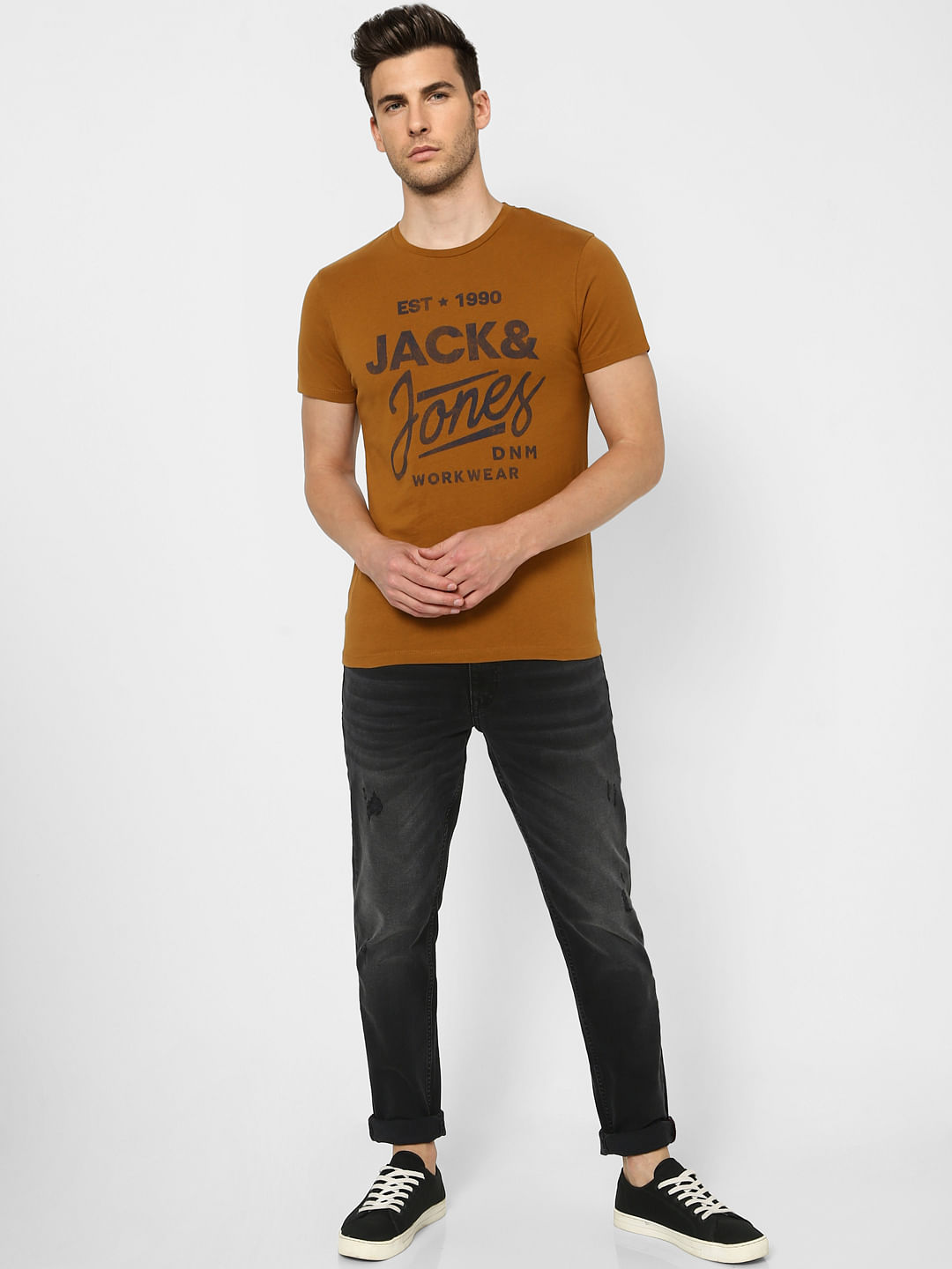 Brown Logo Print Crew Neck T-shirt - S