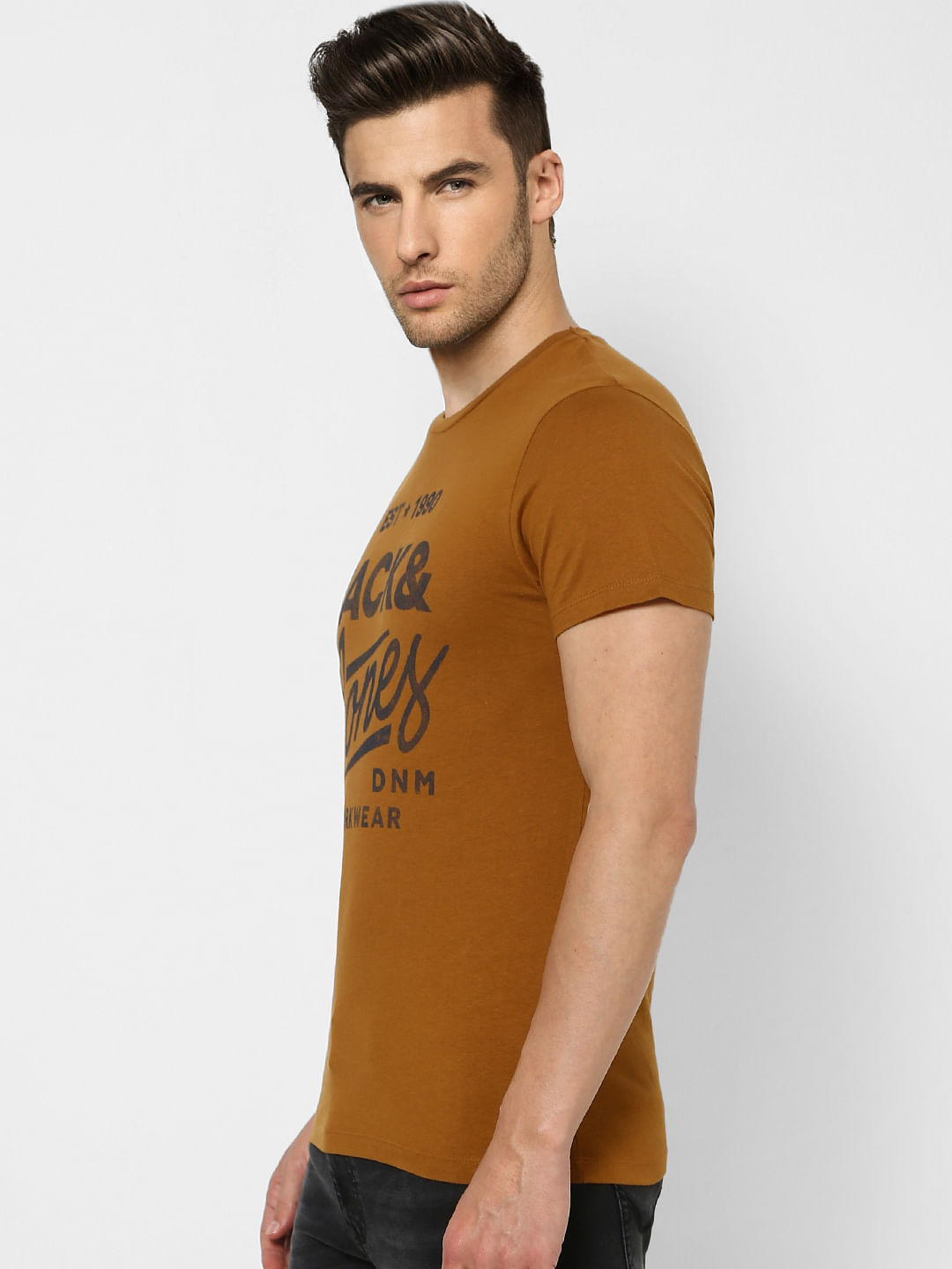 Brown Logo Print Crew Neck T-shirt