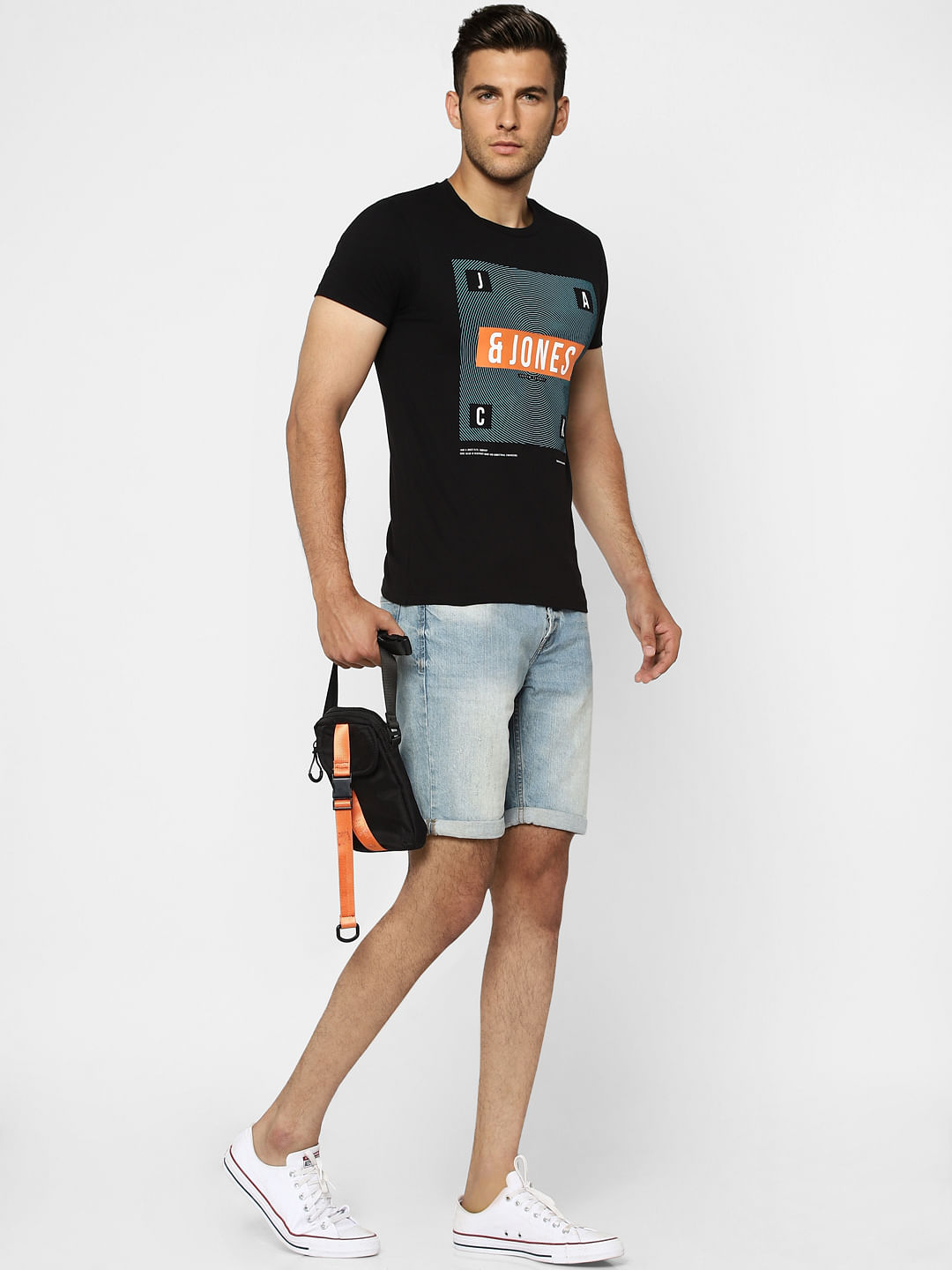 Black Graphic Print Crew Neck T-shirt - S
