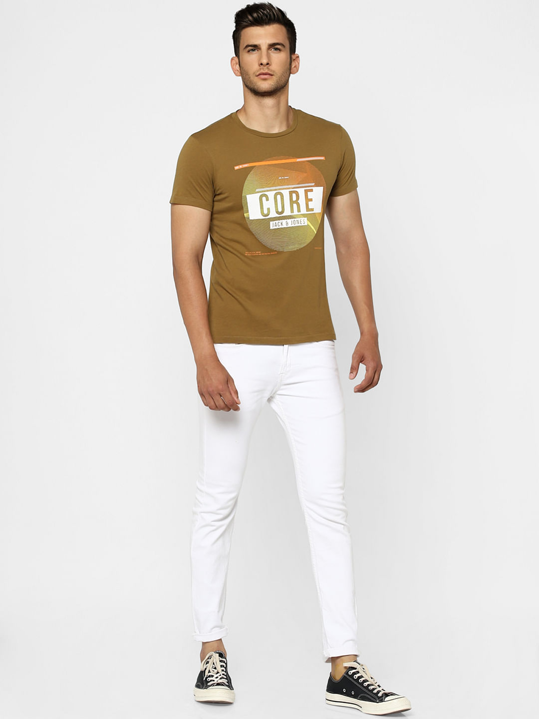 Brown Graphic Print Crew Neck T-shirt - S