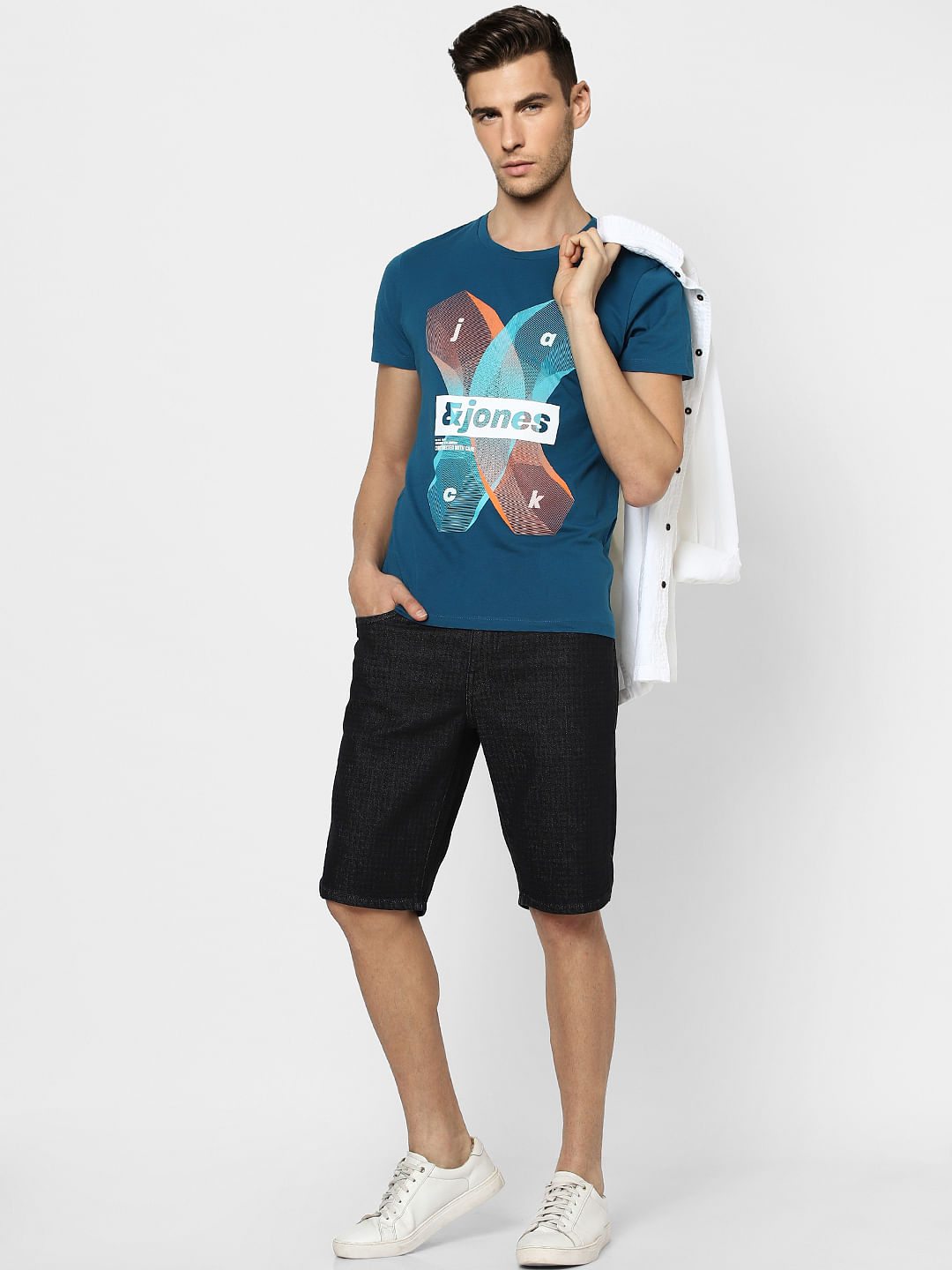Blue Graphic Print Crew Neck T-shirt