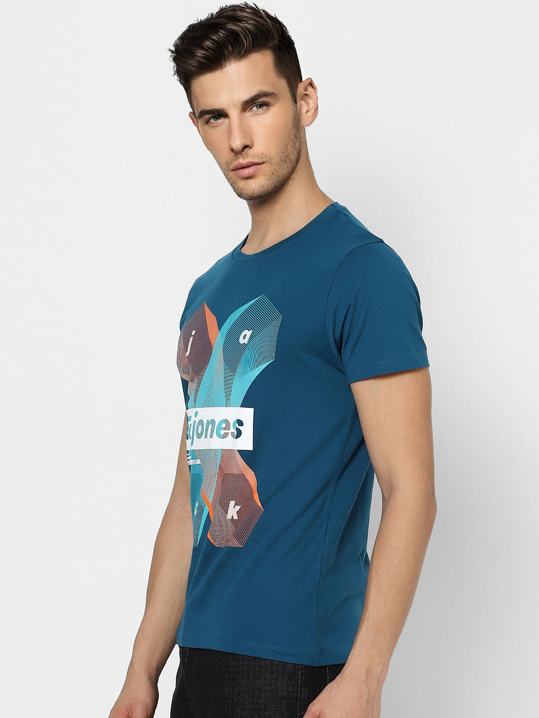 Blue Graphic Print Crew Neck T-shirt