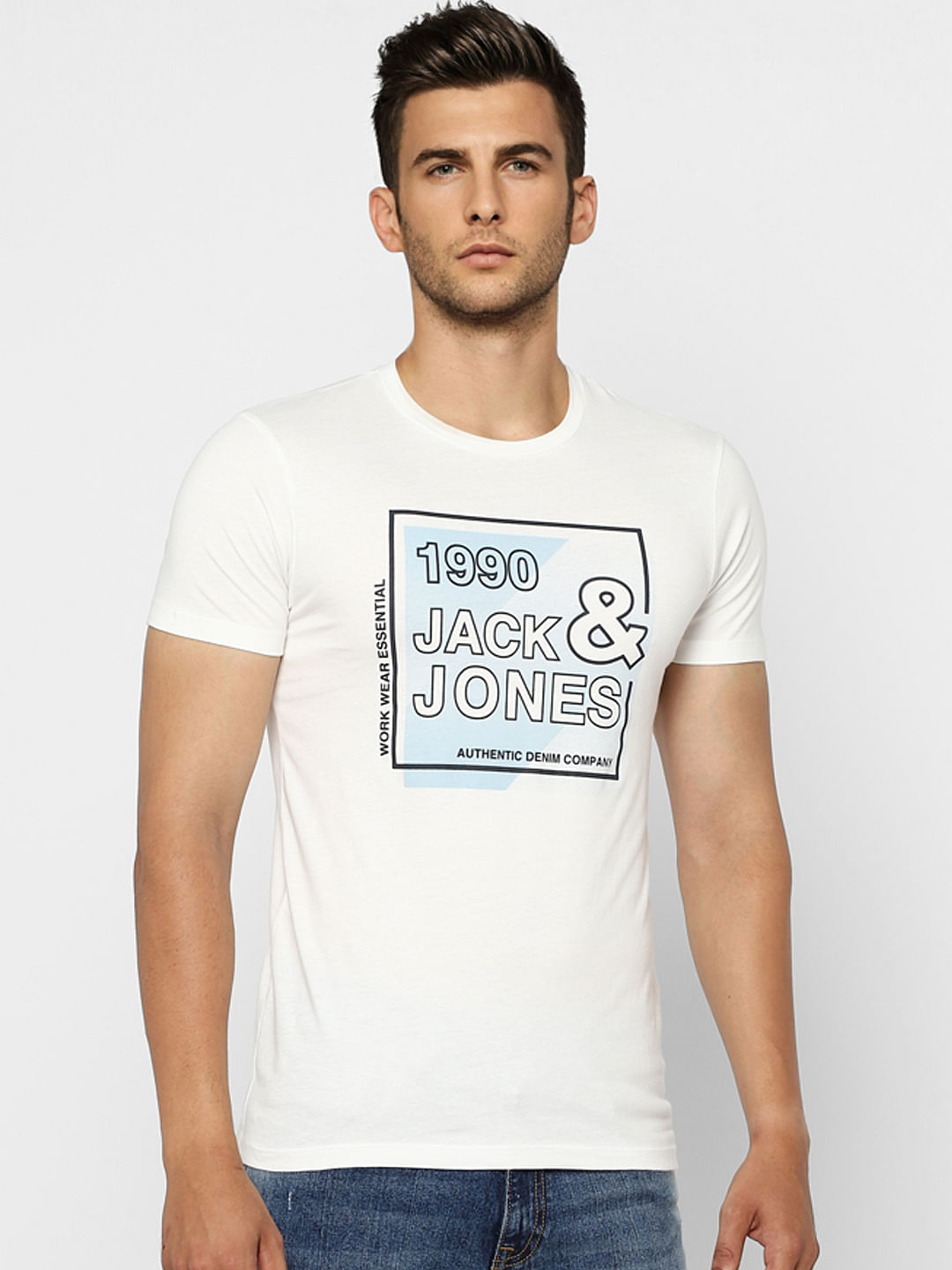 White Logo Print Crew Neck T-shirt