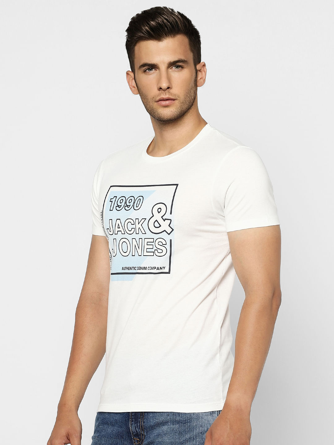 White Logo Print Crew Neck T-shirt