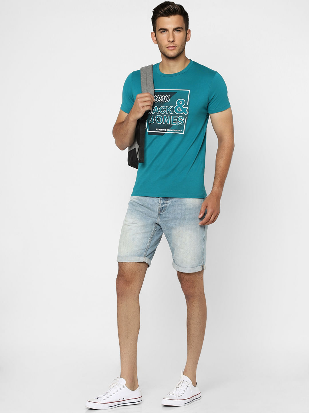 Blue Logo Print Crew Neck T-shirt - S