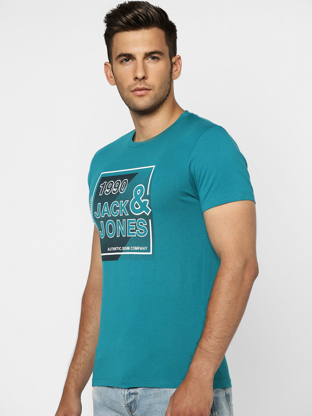 Blue Logo Print Crew Neck T-shirt