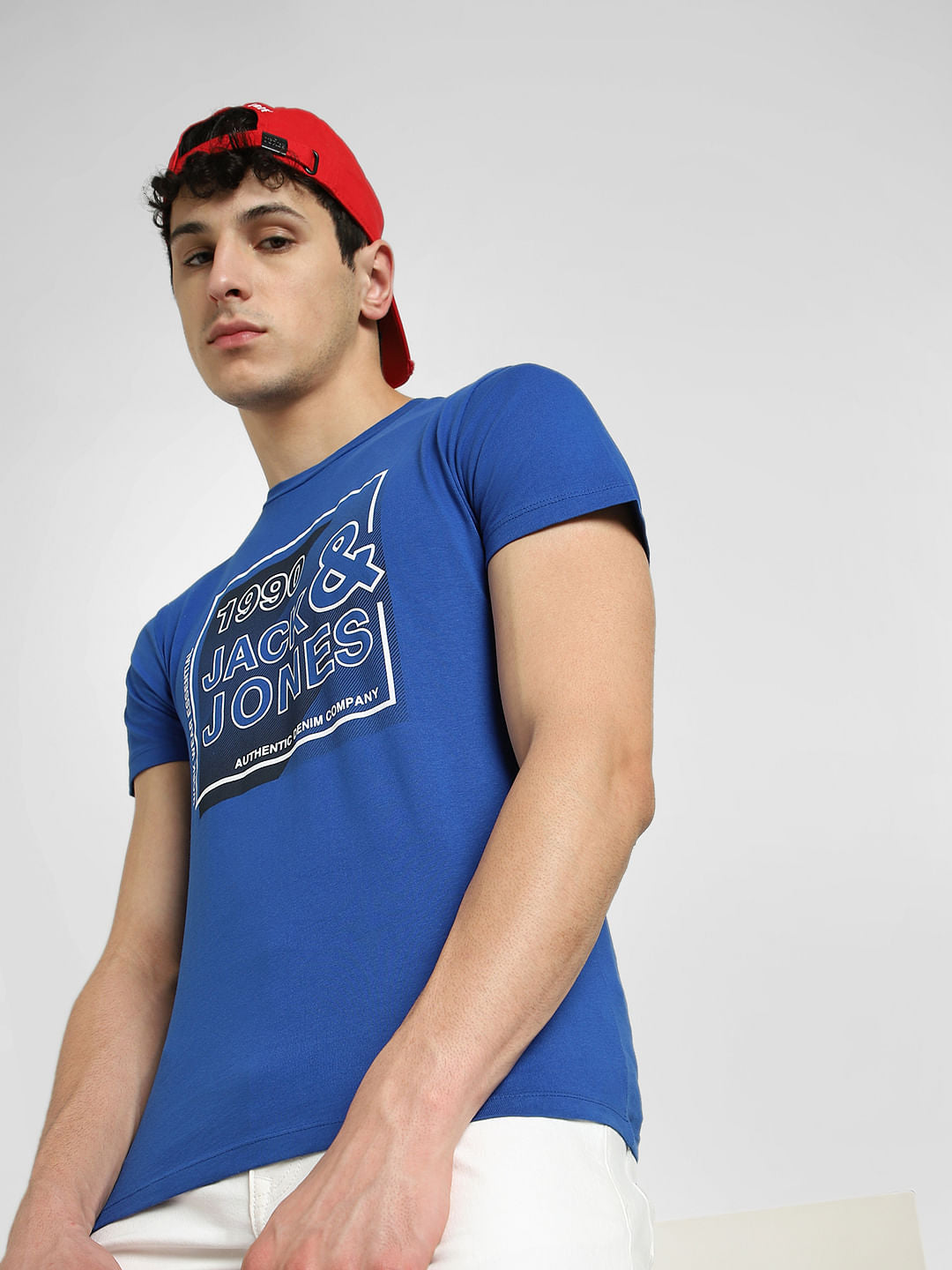 Blue Logo Print Crew Neck T-shirt