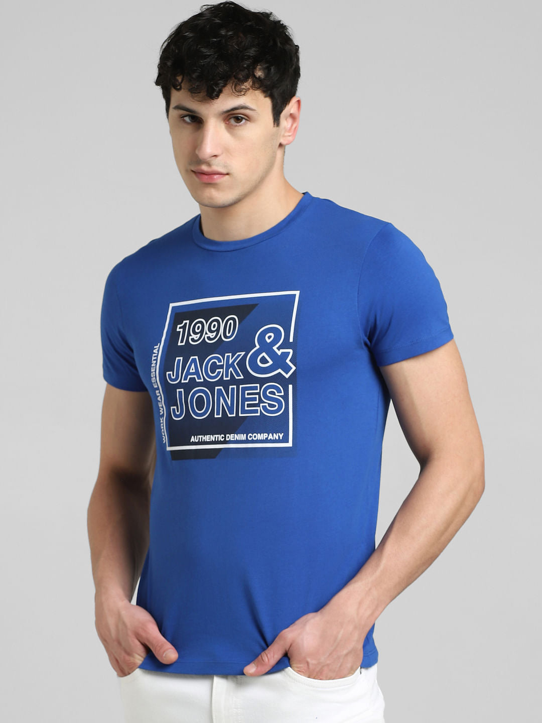 Blue Logo Print Crew Neck T-shirt