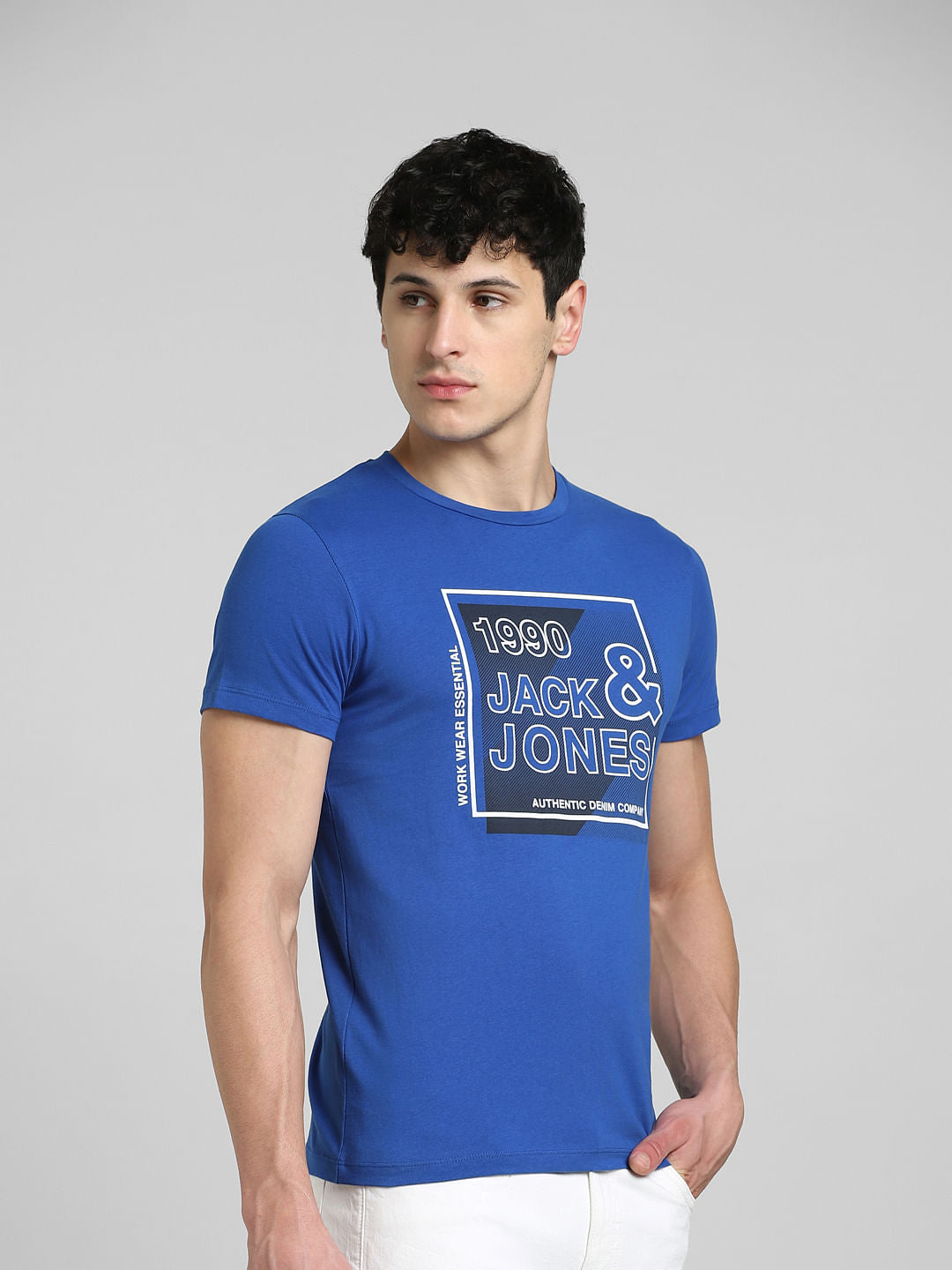 Blue Logo Print Crew Neck T-shirt