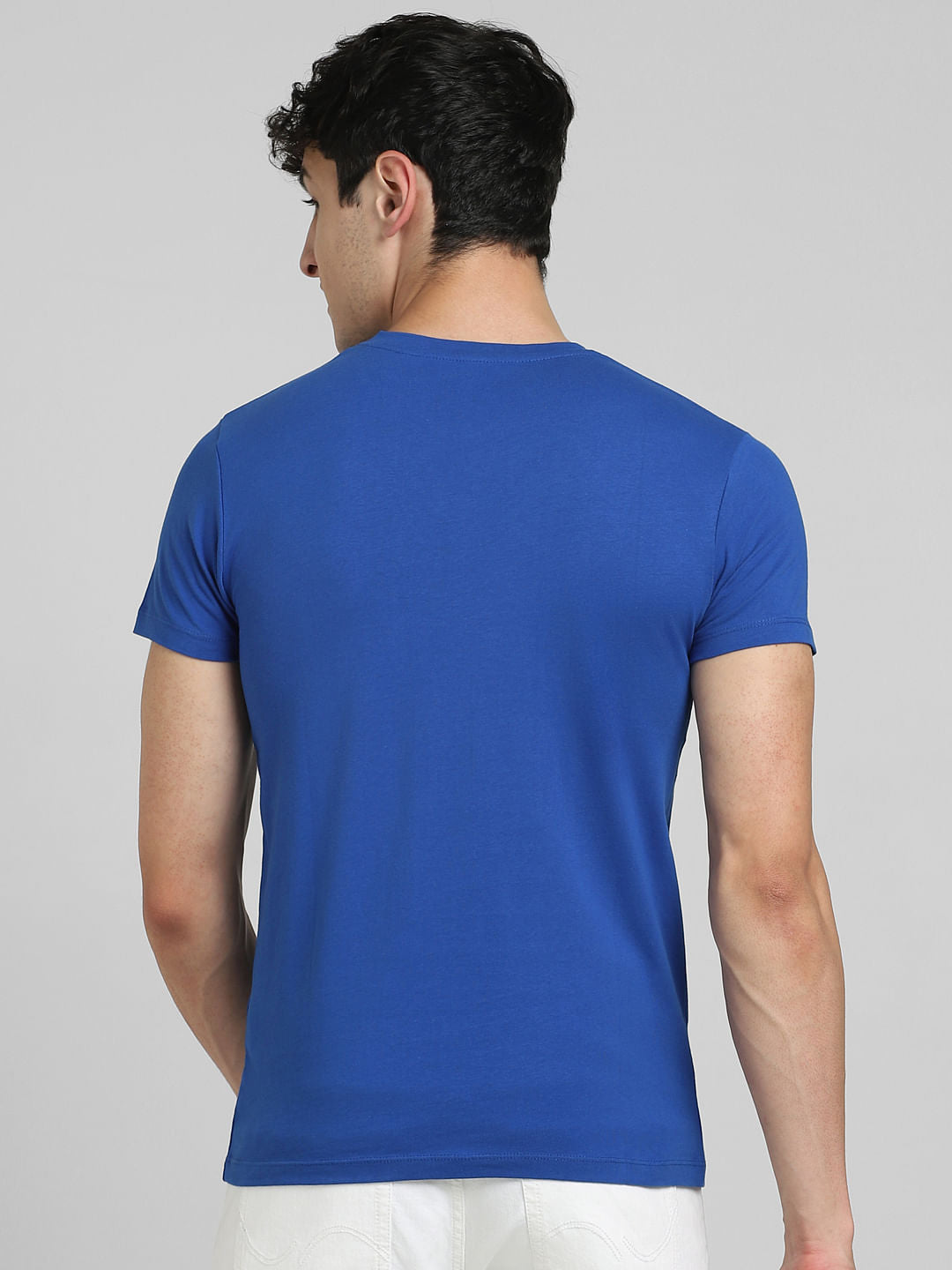 Blue Logo Print Crew Neck T-shirt