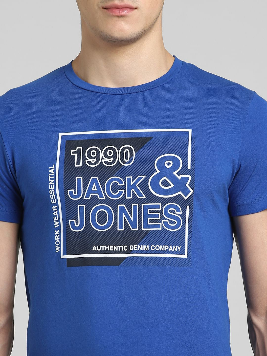 Blue Logo Print Crew Neck T-shirt